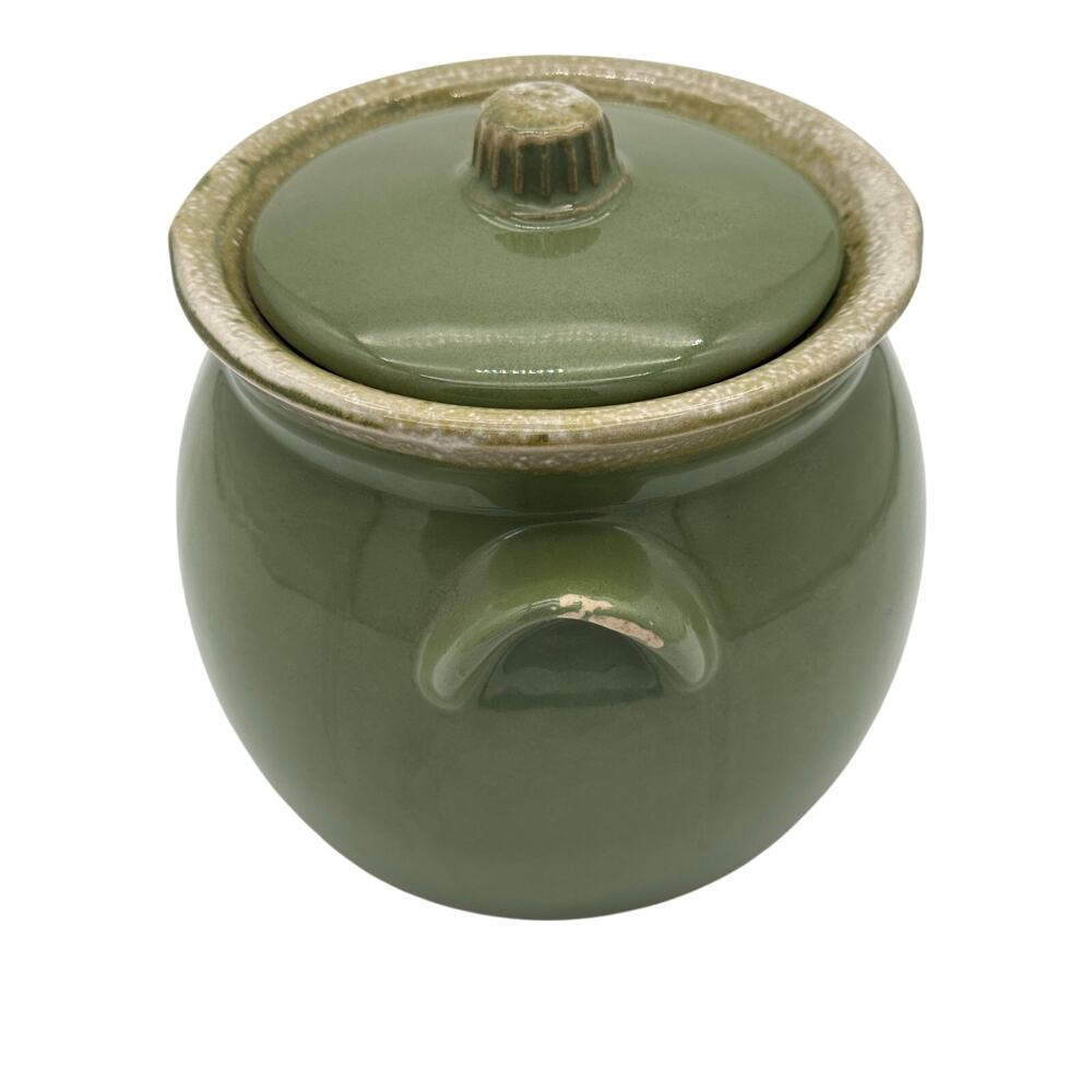 VTG Hull Pottery Avocado Green Drip Glaze Bean Pot Crock w/Lid Oven Proof USA - Picture 3 of 13